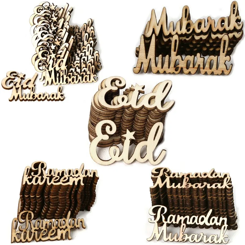 15pcs Ramadan Decoration DIY Wooden Craft Ornaments Eid Mubarak Wood Chips Islam Muslim Festival Evening Party Decor