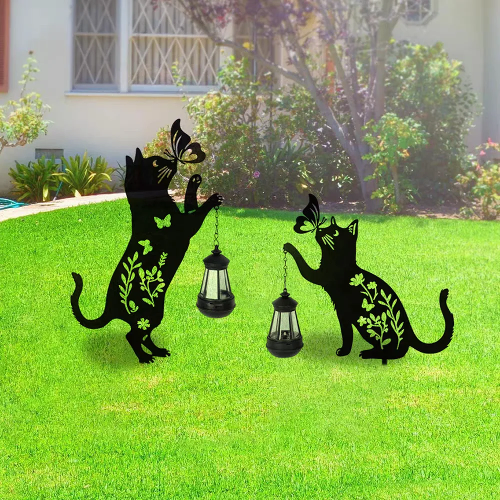 Amazon New Iron Art Cat Solar Dog Lantern Outdoor Waterproof Garden Landscape Decoration Lawn Light