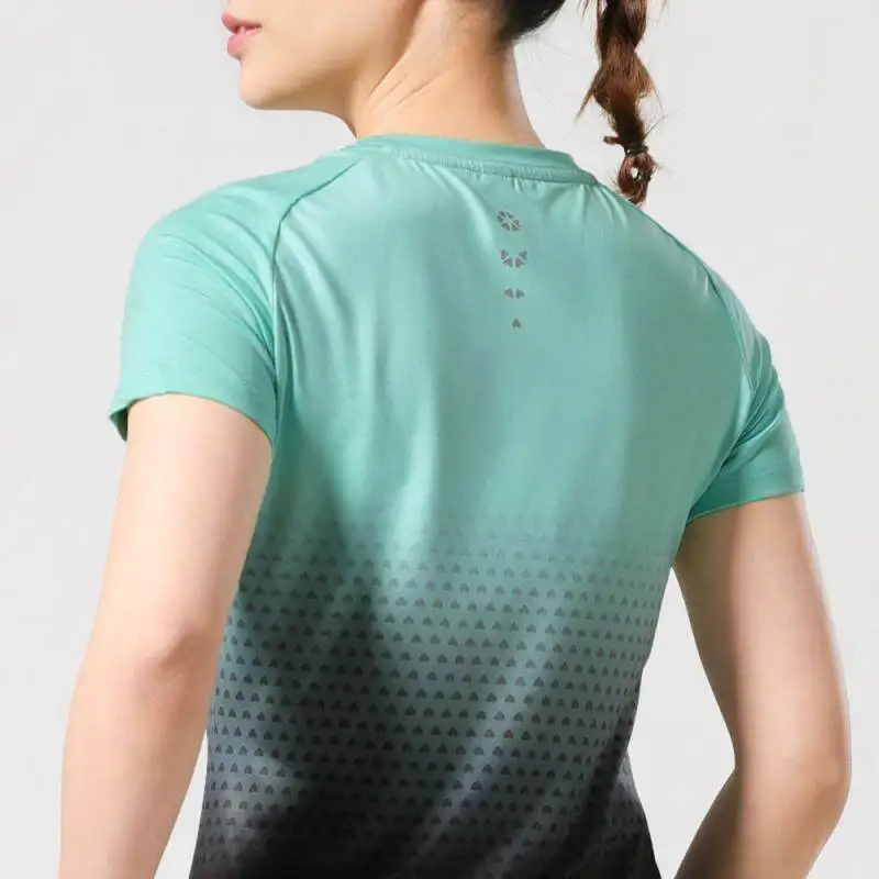 Gradient Color Quick Dry Sport T-shirt Women Slim Gym Workout Hiking Short Sleeve Tees Shirt Running Yoga Fitness Tops MM710