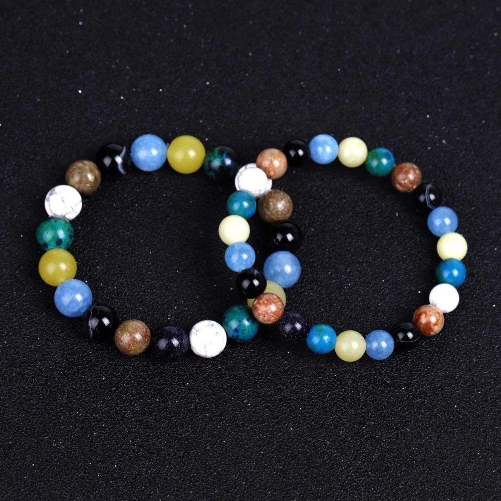 

10pcs 8/10mm Mashup Stone Balance Beads Bracelets Howlite Aquamarine Striped Black Agate Strand Couple Lover Women Jewelry