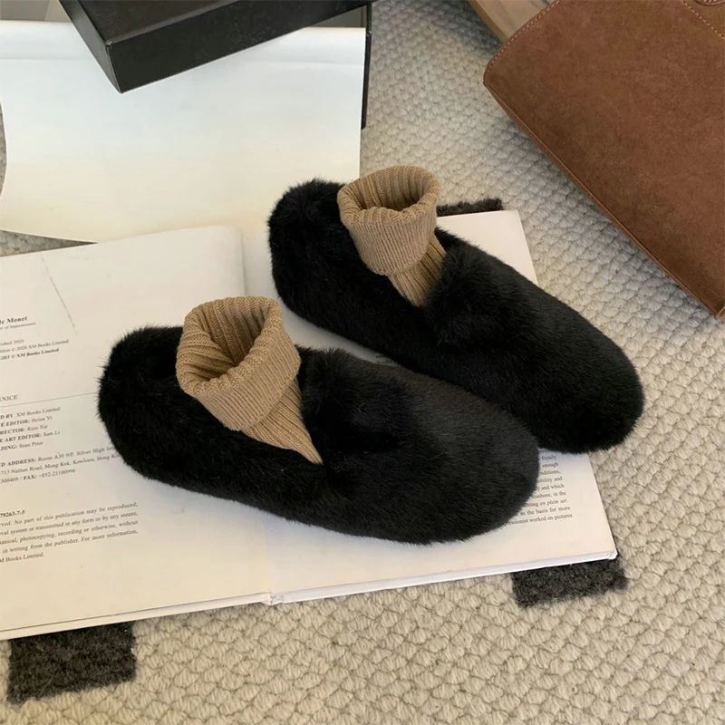 ZOOKERLIN Winter Women Fur Slippers Warm Boots Platform Pumps 2024 Short Plush Flats Home Cotton Shoes Suede Mules Ladies Boots