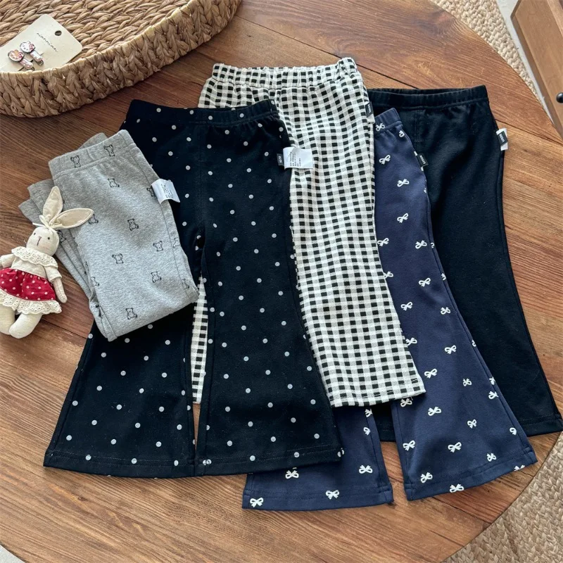Cute Girls Flared Pants Trendy Summer New Style Girls Baby Outerwear Leggings Korean Version Children's Casual Long Pants Cotton