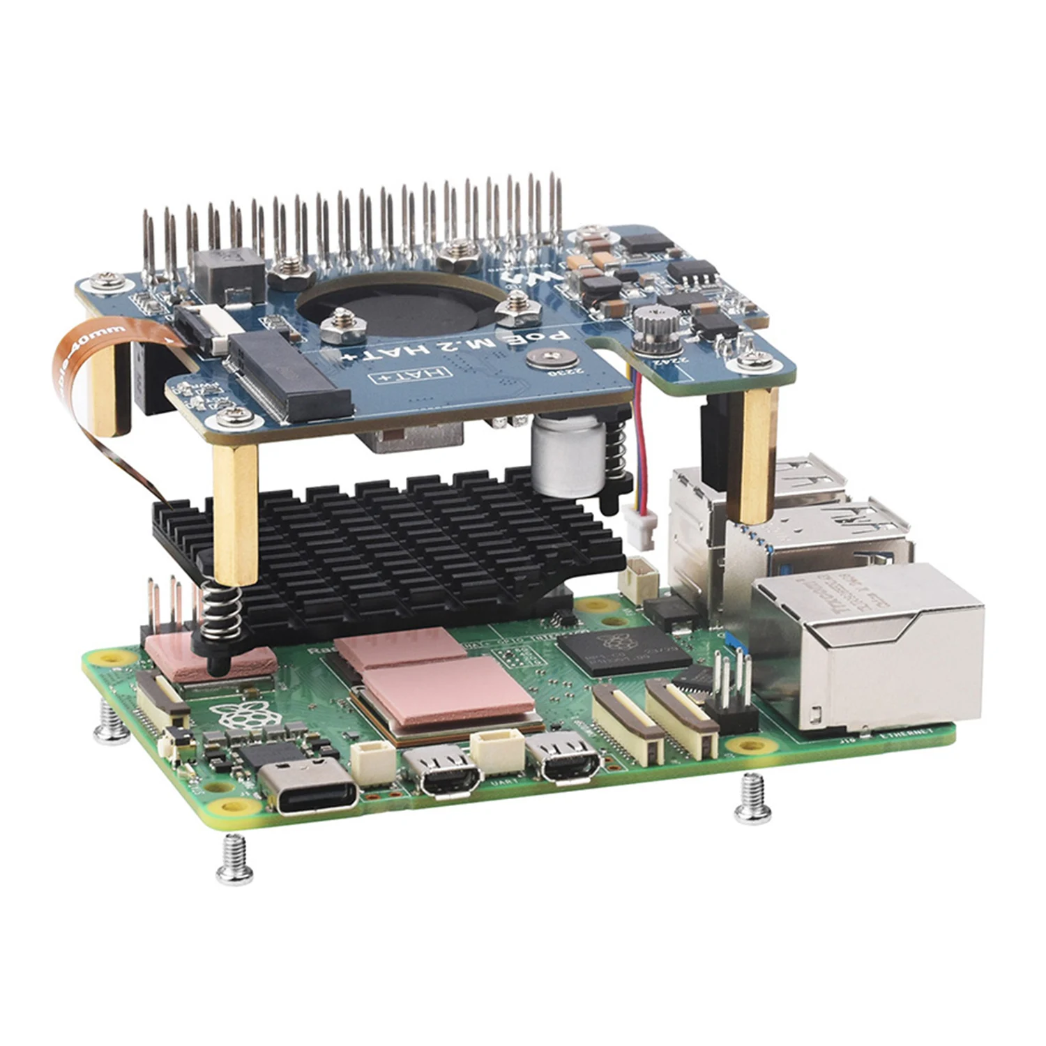 PCIe to M.2 Adapter with PoE Function for Raspberry Pi 5 High-Speed Reading/Writing NVMe Protocol M.2 Solid State Drive Support
