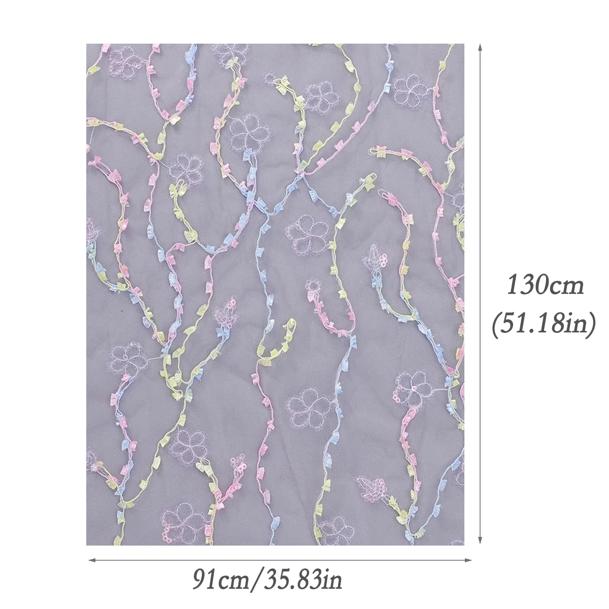 91x130CM Per Yard Colorful Rope Sequine Lace Embroidered Printed Net Fabric DIY Clothes Wedding Dress Tutu Skirt Curtain