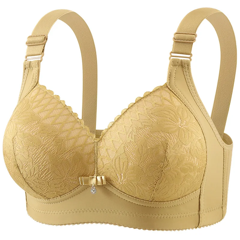 Women's Fashion Large Lace Lace Non Steel Rim Underwear Four Seasons Lightweight Breathable Front Open Buckle Collection Bra