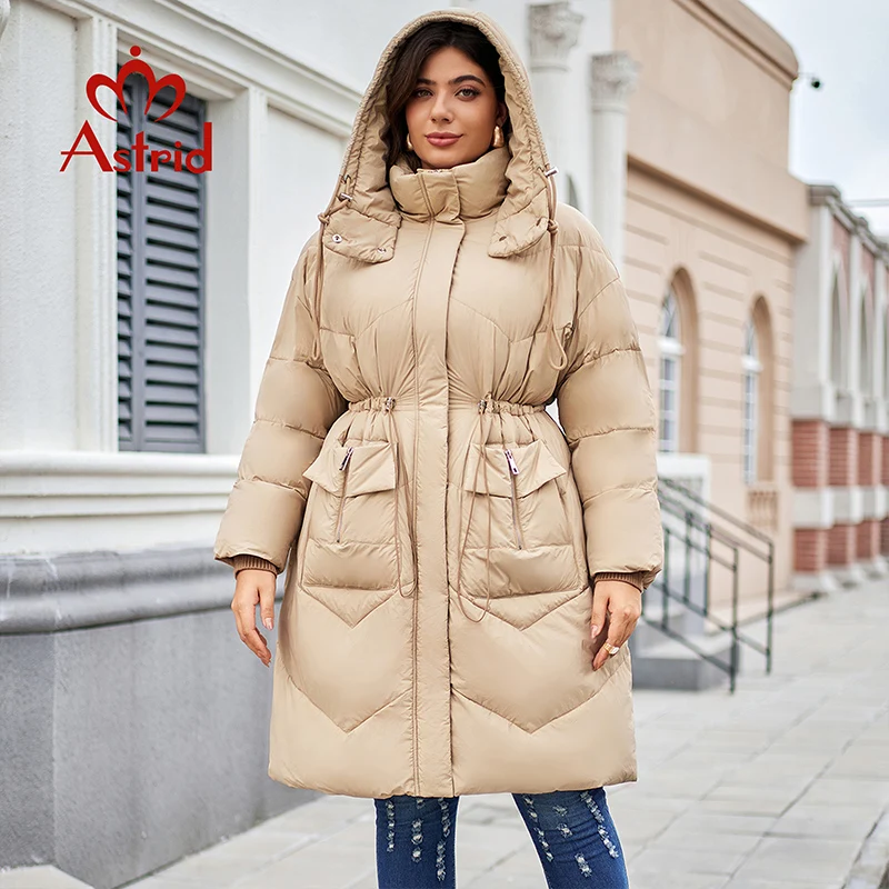 Astrid 2024 Women's Winter Down Jacket Plus Size Woman Clothing Long Thick Warm Hood Female Quilted Parka Coats Waist Slim 30193