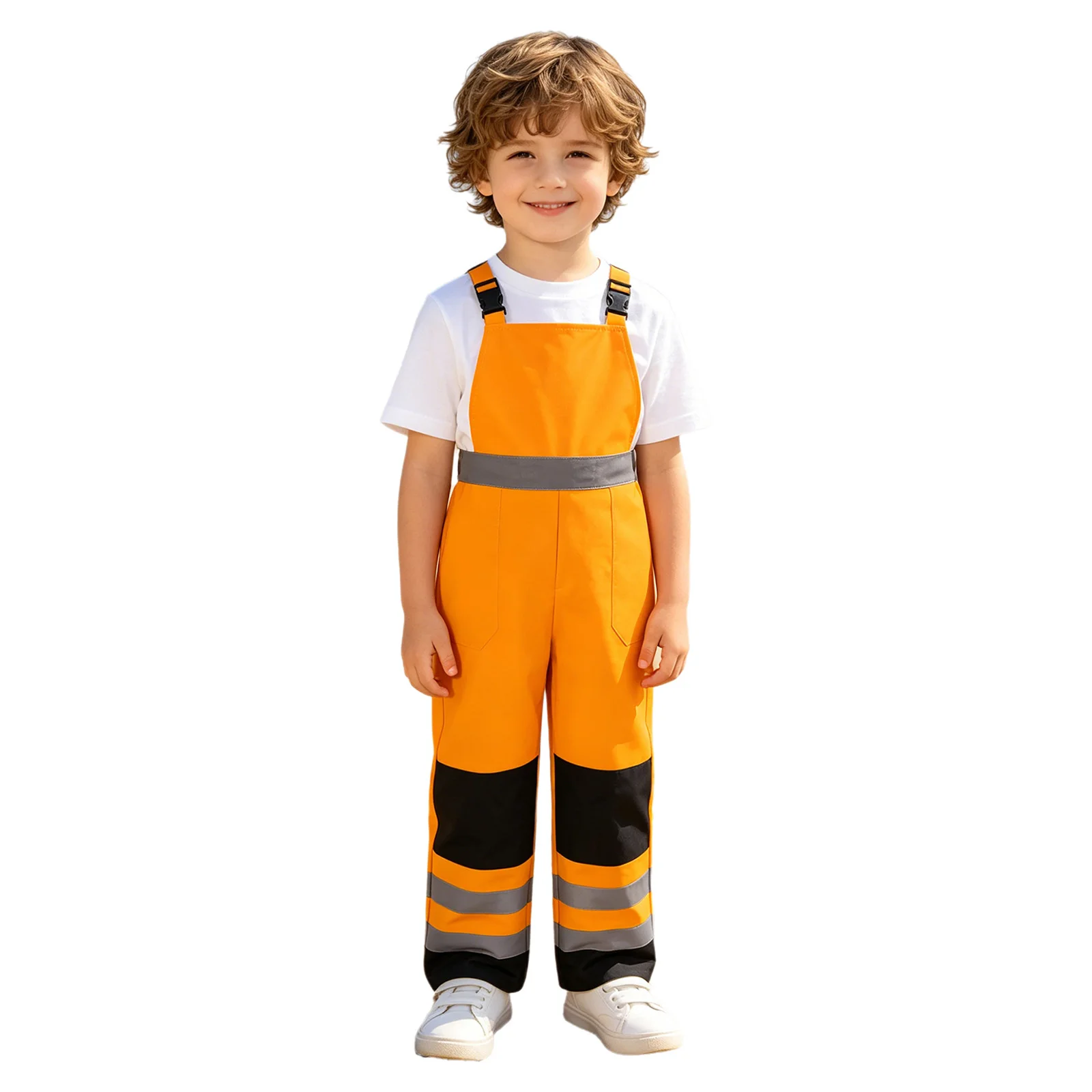 Work Clothes Kids Suspender Overalls Water Resistant Workshop Uniform Reflective Strips Pants for Car Repair Mechanics Costume