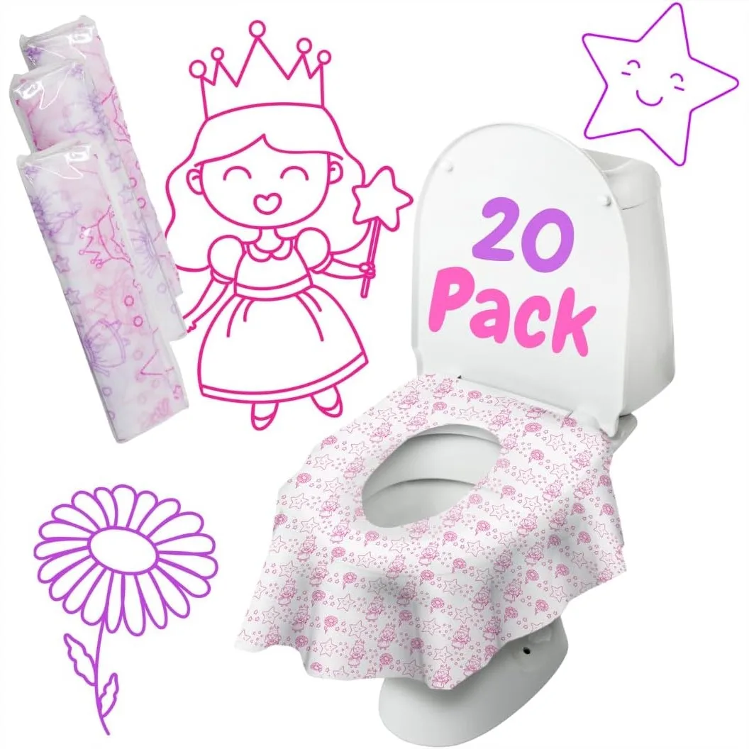 

Disposable Toilet Seat Cover for Kids 20 Pack, XL Waterproof Toddler Potty Liners for Travel, Individually Wrapped, Potty