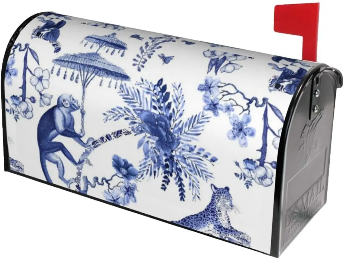 Chinoiserie Whimsy Blue and White Mailbox Covers Standard Size Letter Post Box Cover Wrap Decoration Welcome Home Garden Outdoor