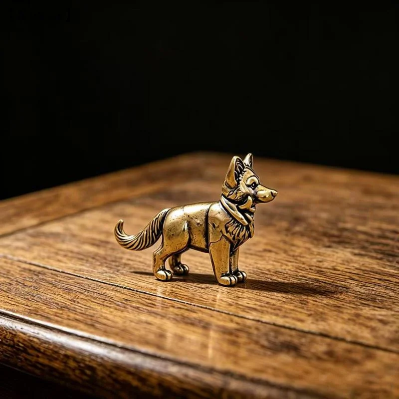 1Pcs Solid Brass Large Wolf Dog Chinese Zodiac Dog Chinese Rural Dog Vintage Decorative Table Tea Pet Handicraft Ornament〔Nest〕