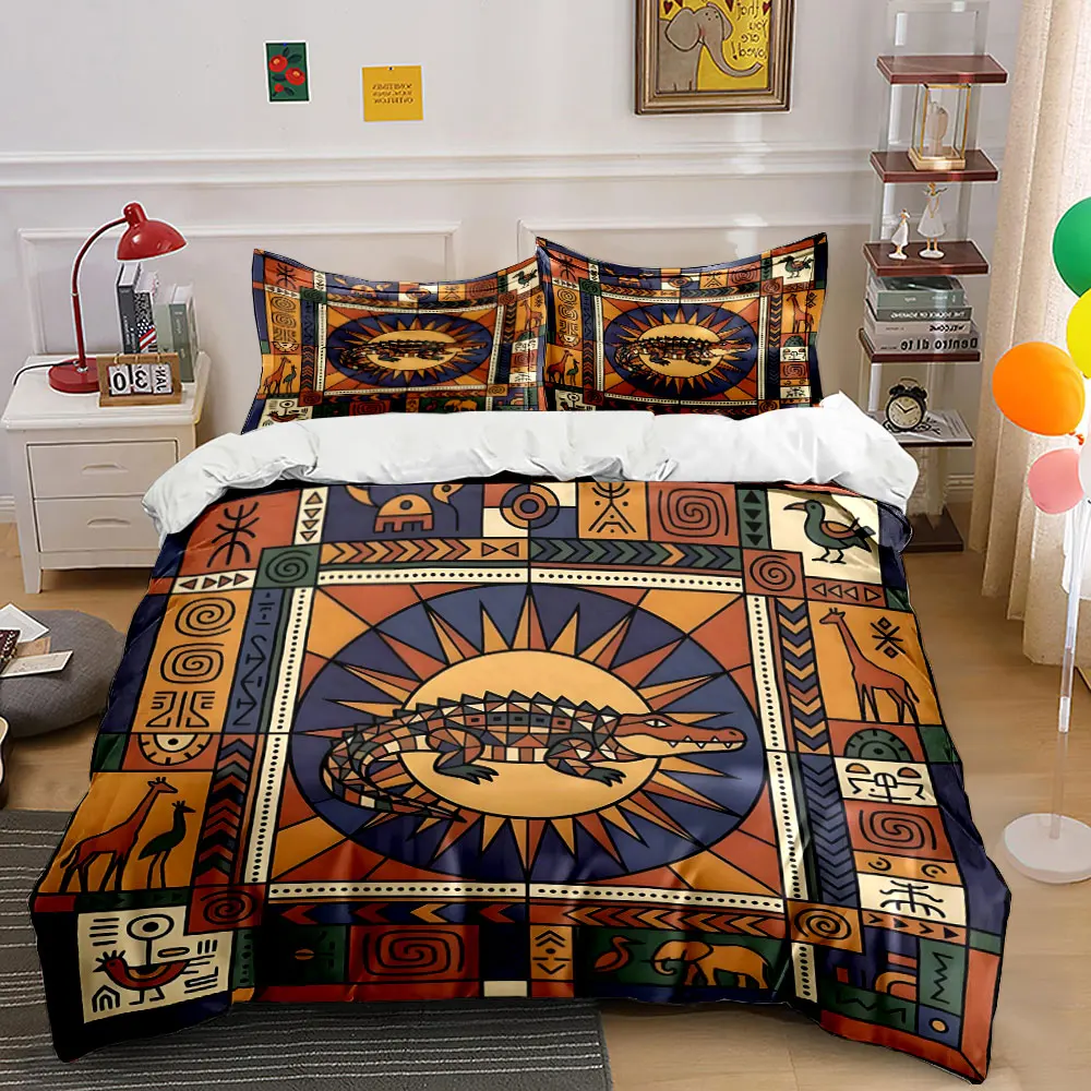 Tribal African Geometric Animal Theme Print Bedding Set 1Duvet Cover 2 Pillowcases for Adult and Children Luxury Gift Full Size