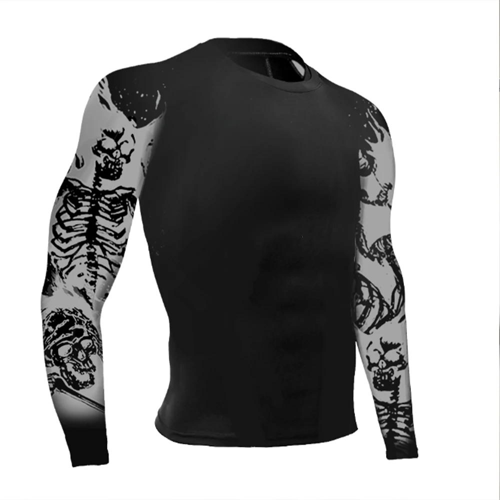 Men\'s Compression Shirt 3D Printed Long Sleeves Quick Drying Breathable Rash Guard Sports Jogging Gym Athletic Fitness Clothing