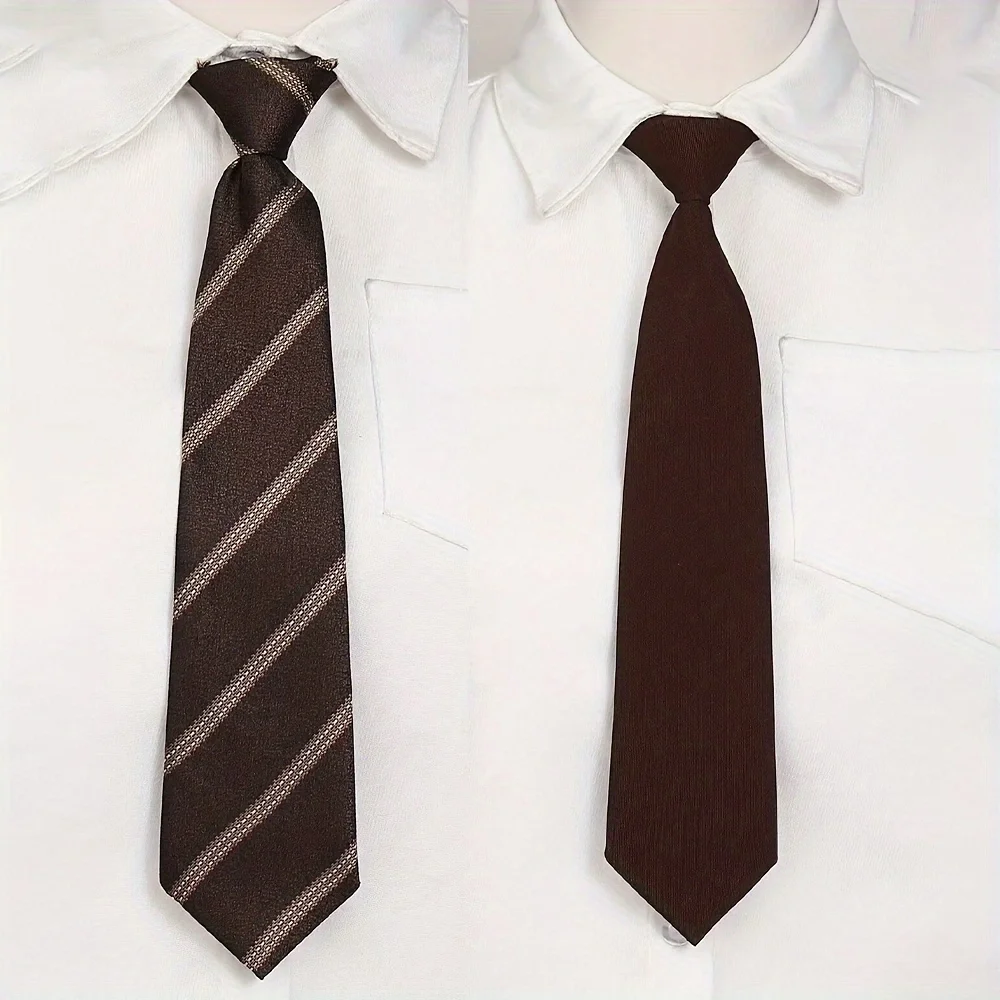 2Pc Men's and Women's Fashionable Casual Style School Uniforms for Graduation Season, Coffee Color, No Tie Needed, Suitable for Work and Commuting, School Uniforms