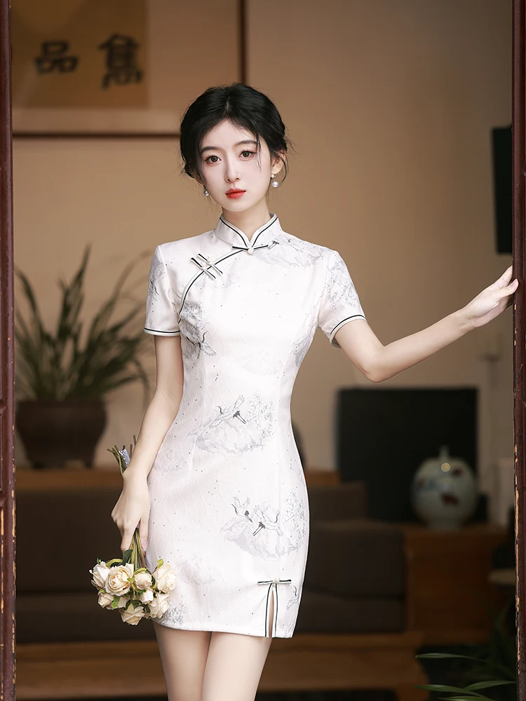 

Новое китайское платье-ципао для девочек, белое, хлопковое, повседневное, летнее, модное, в стиле ретро, с косым воротником