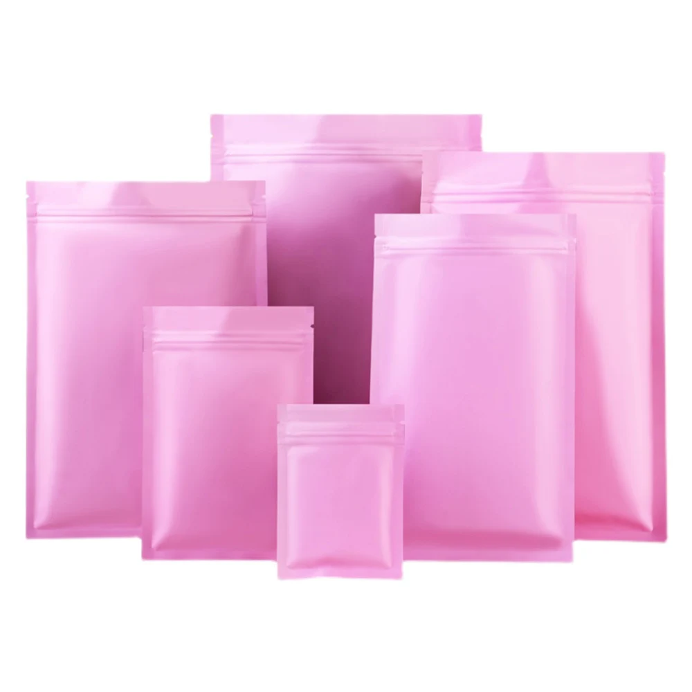 100Pcs/lot Matte Pink Aluminum Foil Zip Lock Food Gift Storage Bag Recyclable Zipper Self Sealing Package Pouches for Tea Powder