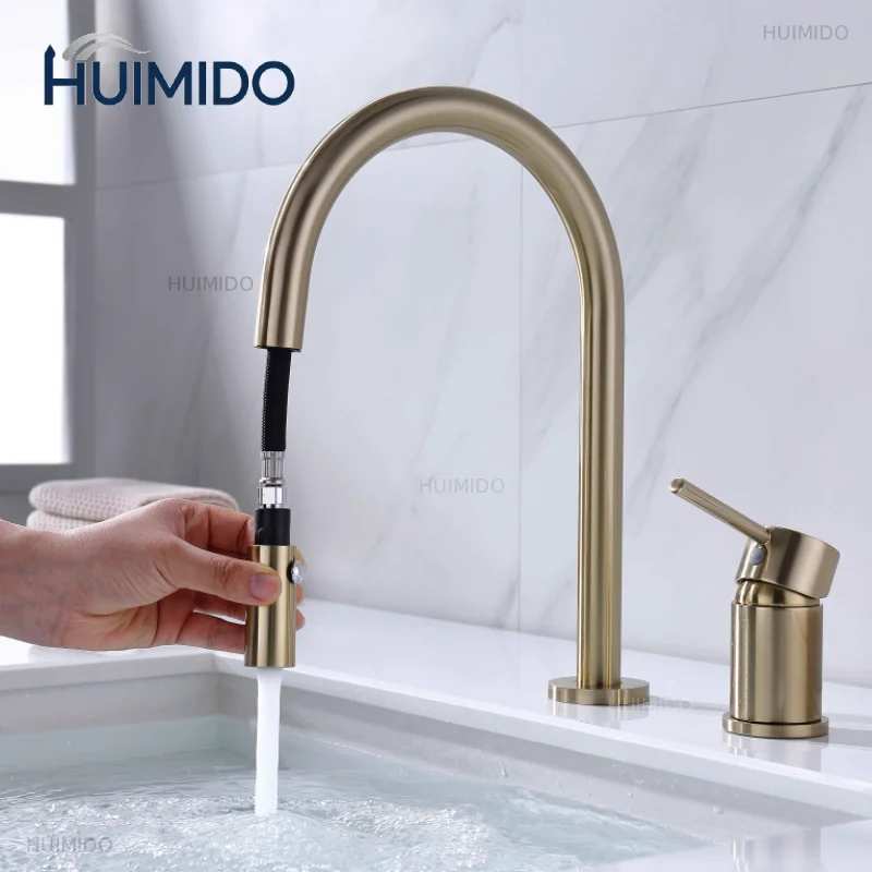 Pull Out Faucet Bathroom Basin Sink Faucet Hot Cold Water Two Function Tall Mixer Tap Crane With Spray Deck Mounted Gold Chrome