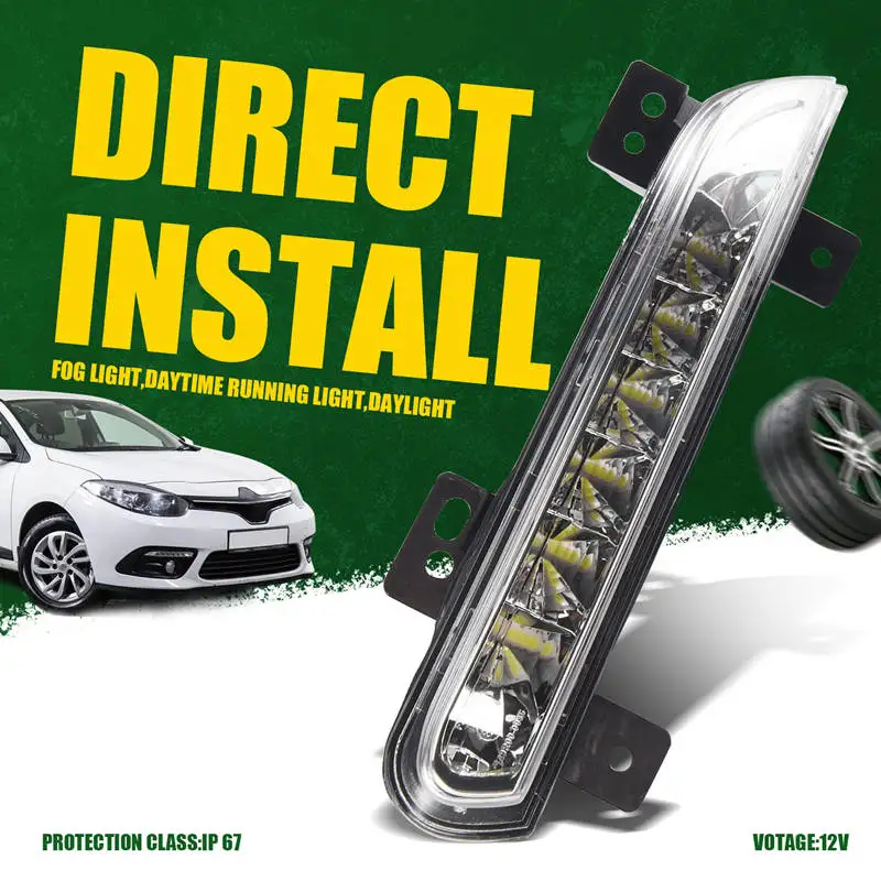 ●Car Front Left LED DRL Fog Light for Fluence 2014+ Auto Driving Lamp Daytime Running Light Bumper Lamp-A57M