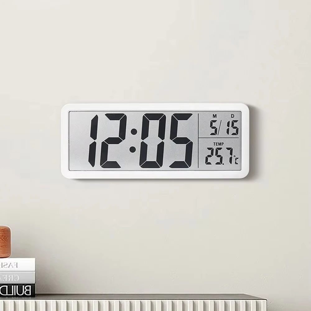 Simple LCD Digital Wall Clock 12/24H Time Temperature Humidity Date Display USB Cable Table Alarm Clock For Living Room
