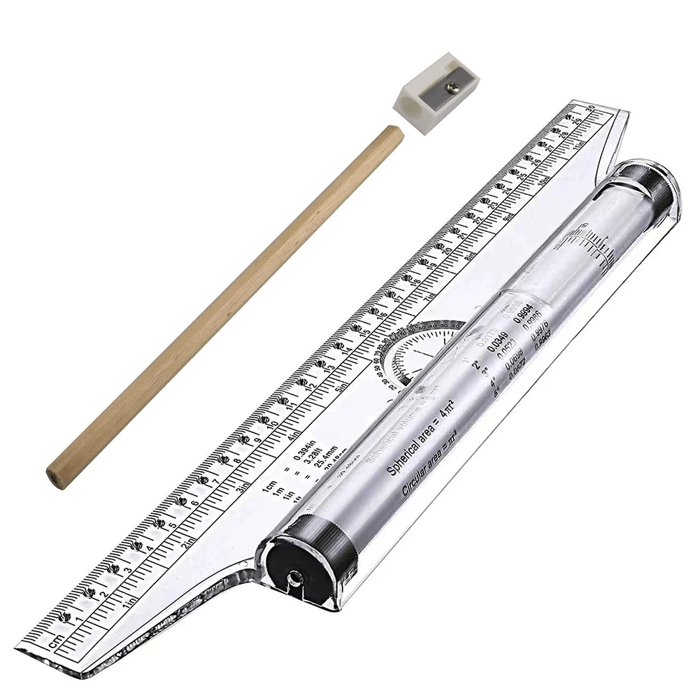12Inch Measuring Rolling Ruler, Parallel Rolling Ruler, Drawing Roller Ruler with Pencil and Pencil Sharpener,Art,School