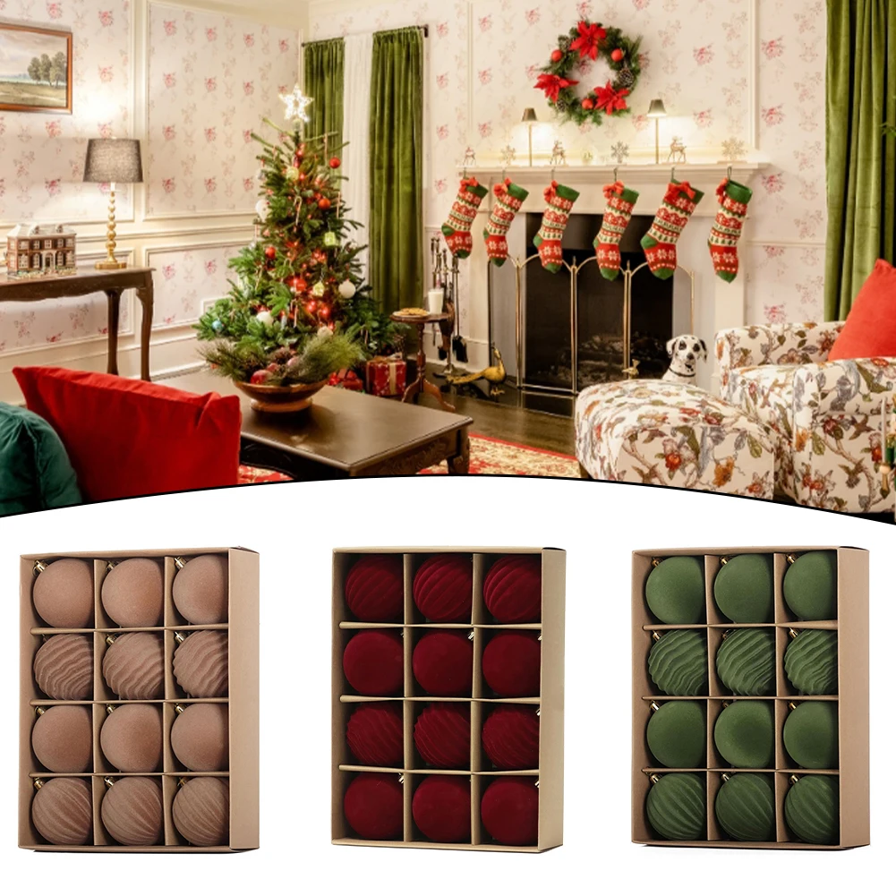 

12pcs For Christmas ball set with soft flocking texture designed for DIY holiday decoration and For Christmas tree use
