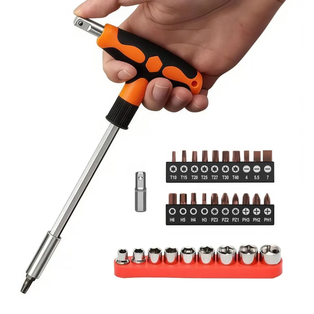 1/4 T-förmiger Sechskant-Steckschlüssel 5-13mm Verchromter Schraubenschlüssel T-förmiger Austauschbarer Bit-Schraubendreher Manuelles Werkzeug Schraubendreher-Bit-Set – Detail 10