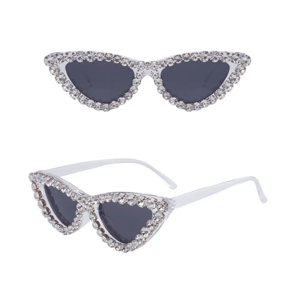 Cat's Eye Frame Rhinestone Decoration Sunglasses Outdoor Photos Decoration Black Shades Glasses Sun-Protective Bride Eyewear