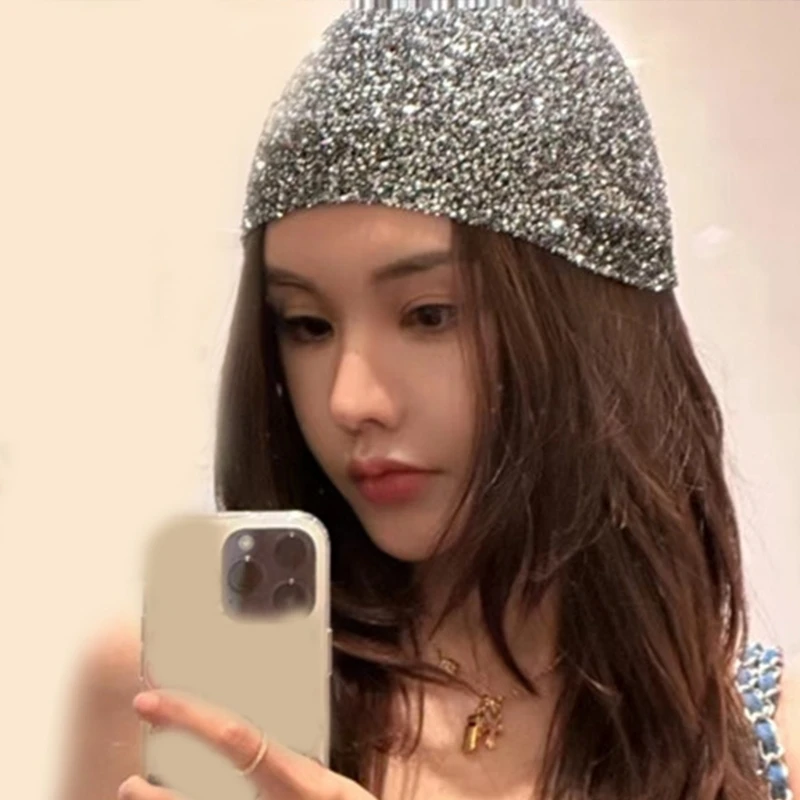 Korean Knitted Hat with Glittering Sequins Girl Nightclub Hat Photo Dropship