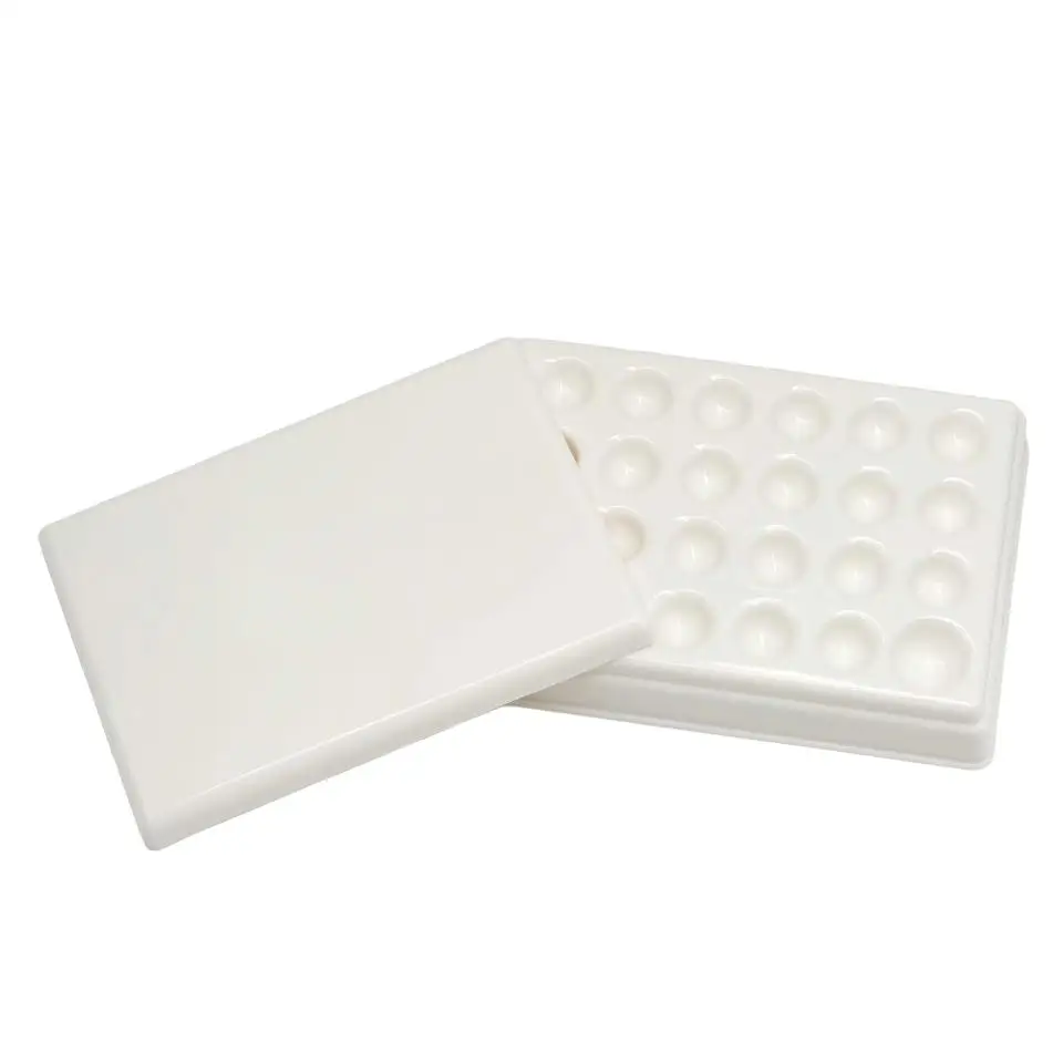 24-Slot Porcelain Mixing Palette for Dental Technicians: Precision Glazed Staining Tray with Hydrating Lid Lab Tool Pro Grade