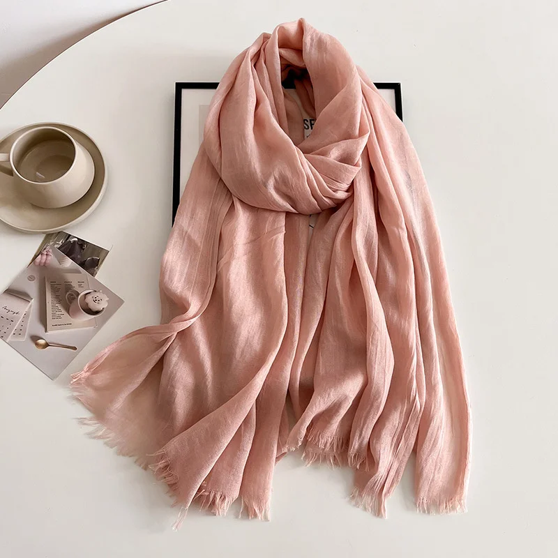 Solid Cotton Pashmina Shawl Lady Wrap Warm Winter Scarves Hijab Design Print Female Foulard Bandana Stoles Scarf 2024 NEW