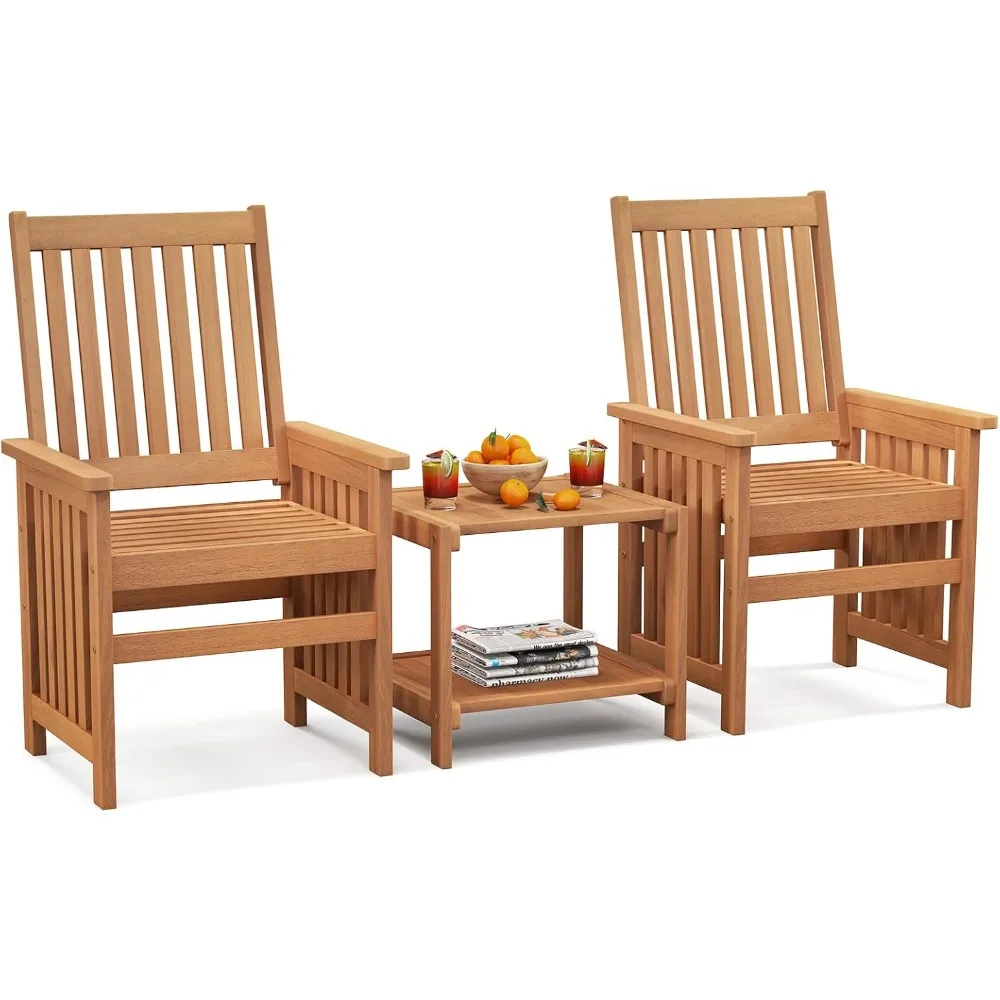 

3 Pieces Patio Furniture Set with 1.5” Umbrella Hole, Wood Table and Chairs Set for 2, for Porch, Backyard, Poolside, Lawn