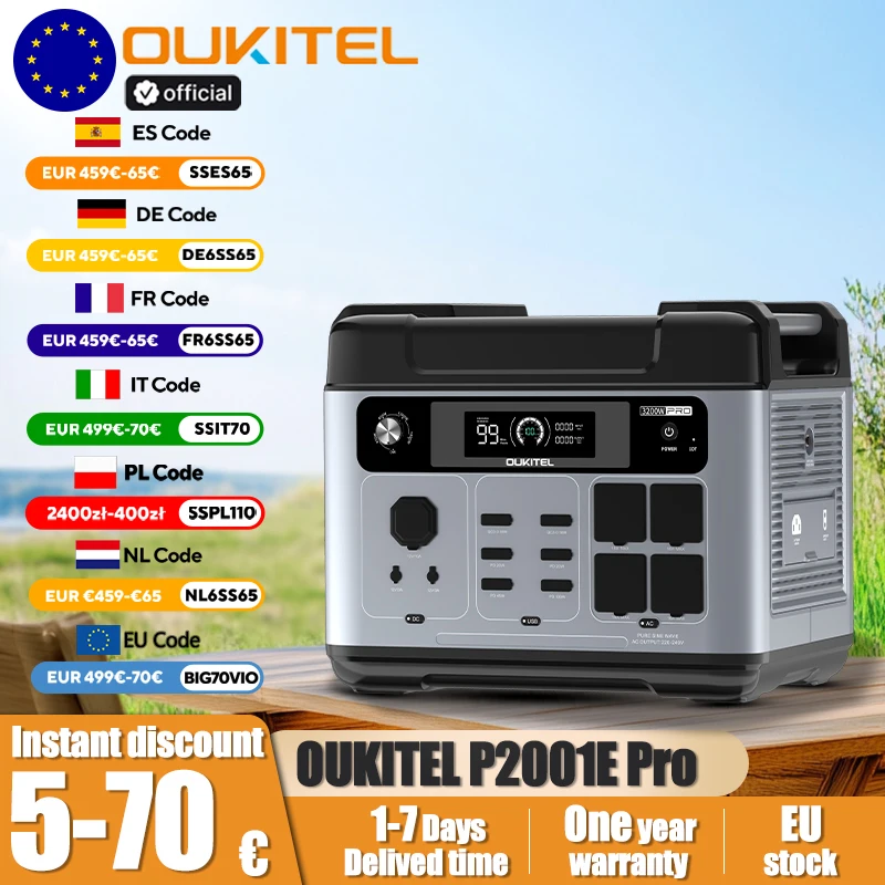 OUKITEL P2001E Pro Portable Power Station 3200W Output Power 2048Wh LiFePO4 Family Outdoor Camping Backup Power Mobile Power