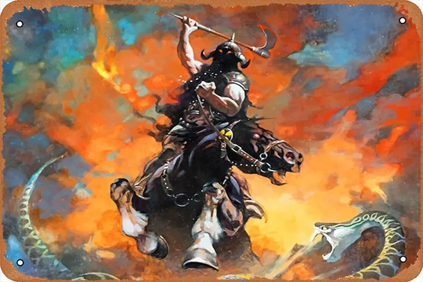 tuya Death Dealer Frank Frazetta Posters Retro Metal Signs Vintage Wall Decor Art Tin Sign, 8X12 Inch (20X30 CM)