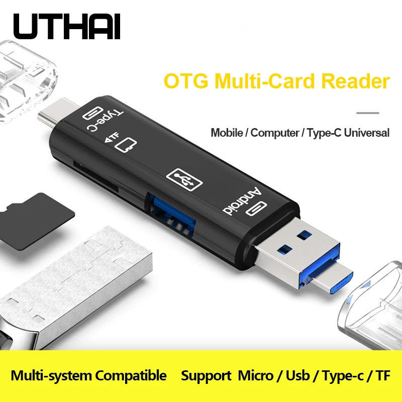 UTHAI C01 Type C/MicroUSB/USB 3In1 OTG Card Reader High-speed Universal OTG TF/USB for Android Computer Extension Adapter