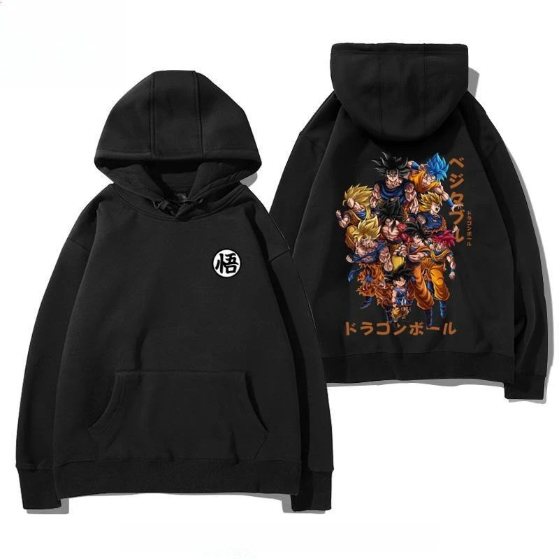 Dragon Ball Anime Co-branded Wukong Vegeta Cartoon Comic Print Cardigan com capuz Suéter masculino e feminino jaqueta tamanho grande