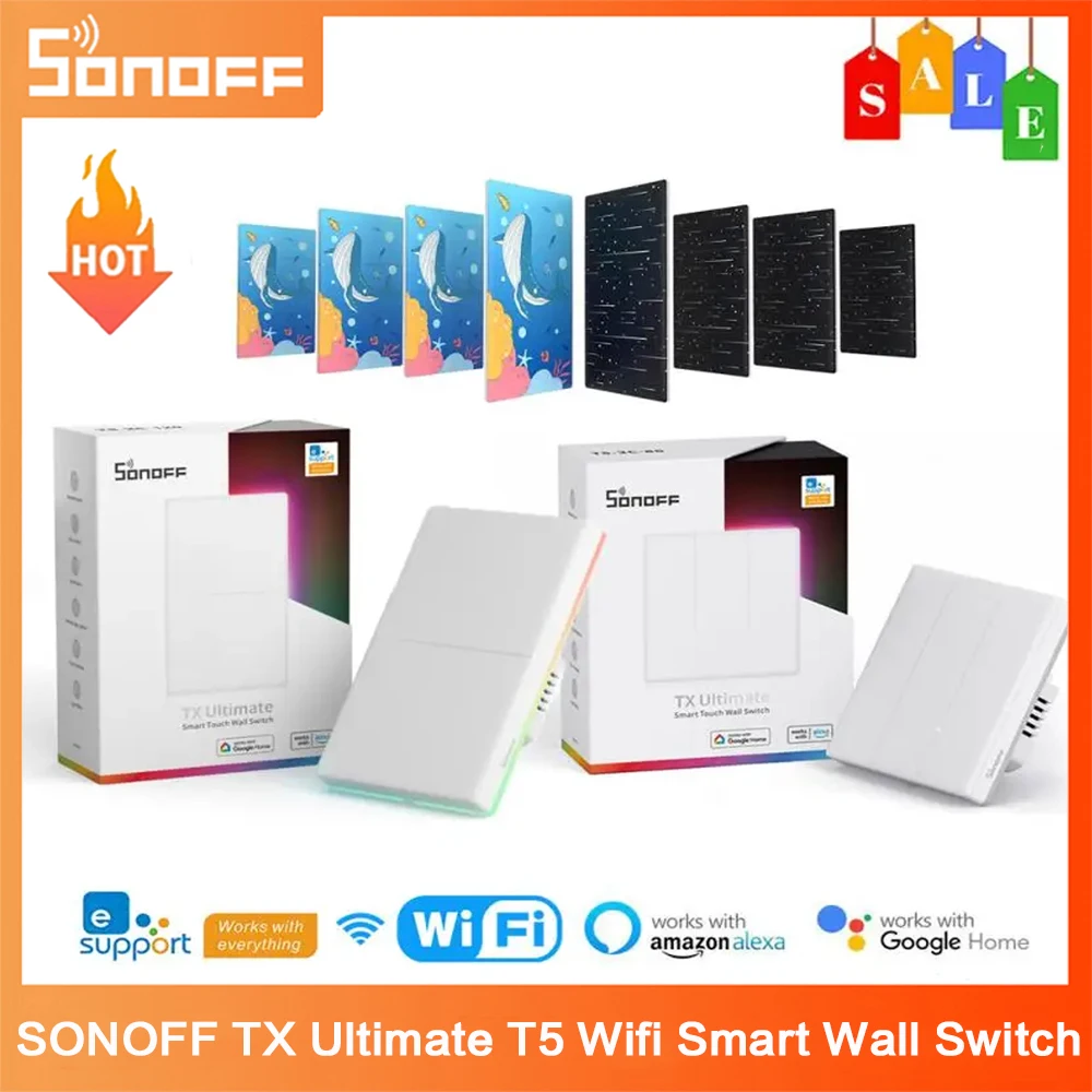 

SONOFF TX Ultimate T5 Wifi Smart Wall Switch LED Light Edge EWeLink Remote Control Via Alexa Google Yandex Alice Smartthings