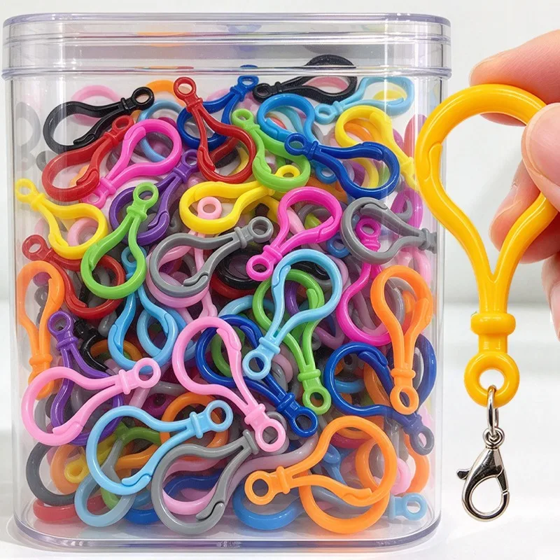Colored Plastic Lobster-shaped DIY Keychain Cute Four-section Chain Craft Key Chain Pendant Buckle Jewelry Making Supplies 100PC