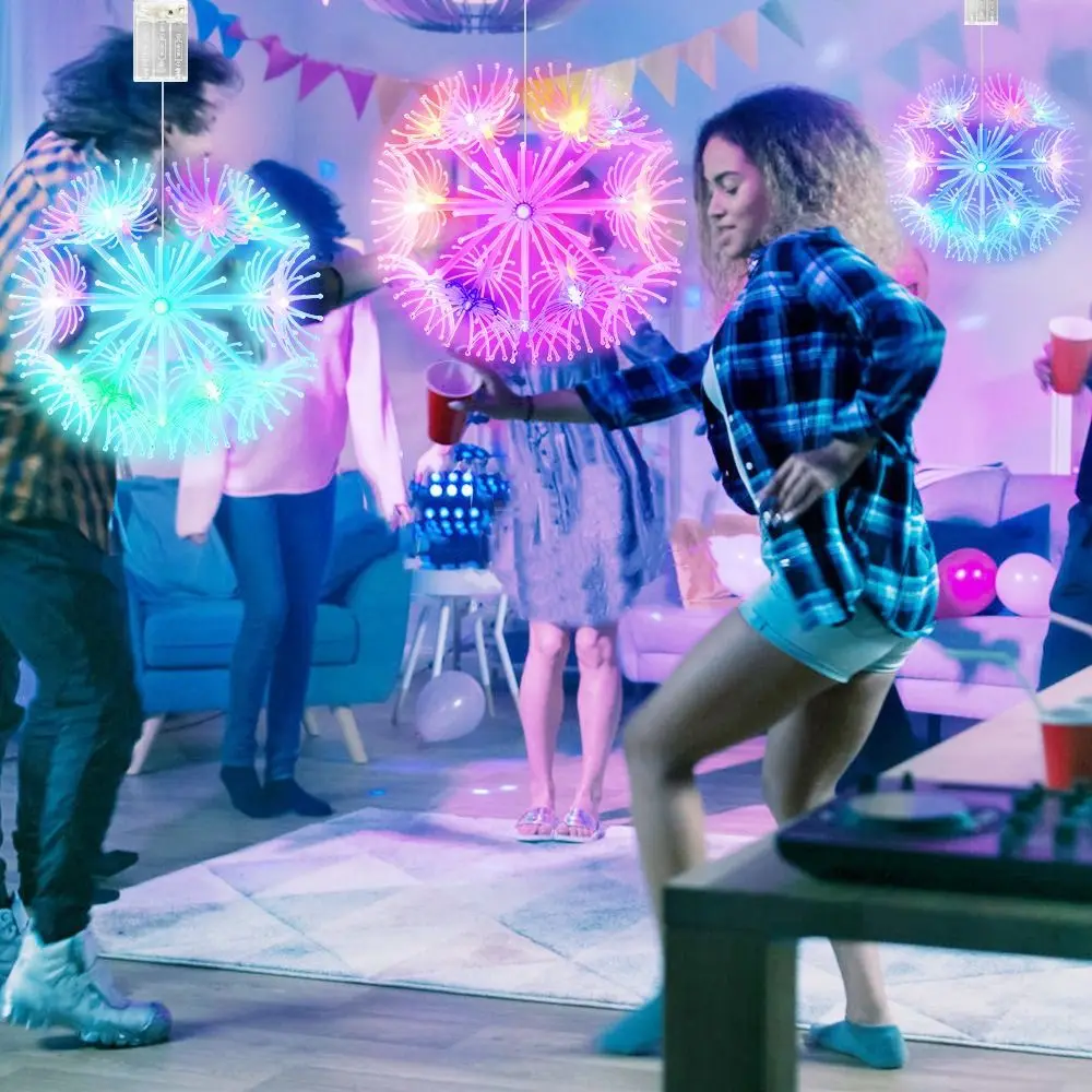 8 Modes Solar Ground Pendant Lamps 19LED IP44 LED Hanging Chandeliers Decorative Atmosphere Energy Saving Starburst Lamp Garden