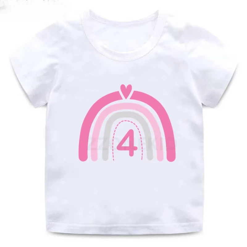 Rainbow 1 2 3 4 5 6 7 8 9 Years Girls Birthday T-shirts Customize Name Kids Clothes Baby Tops Children T shirt Present