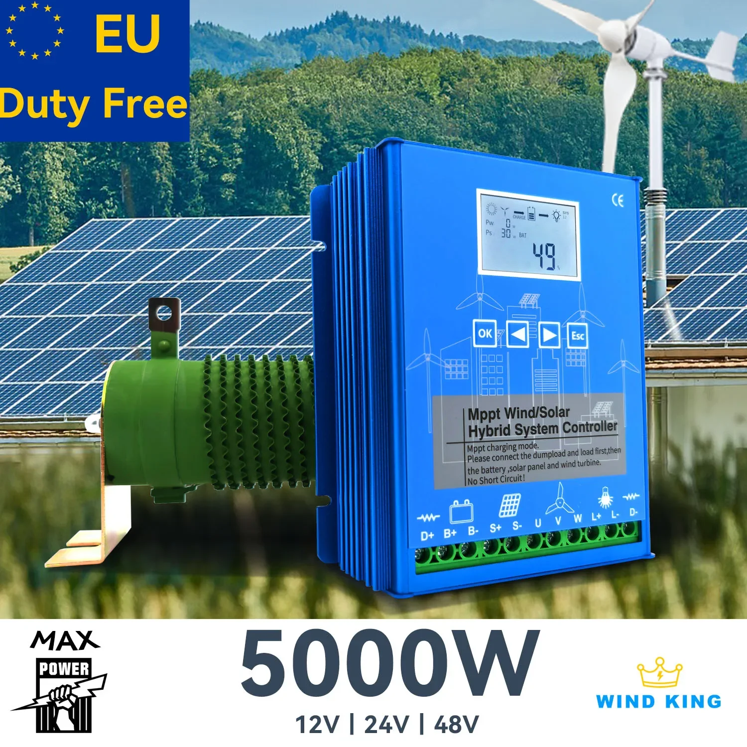 EU Duty Free Hybrid Charge Controller Max input 5000W MPPT Wind&Solar Hybrid System 12v 24v 48v Auto Regulate For Home Appliance