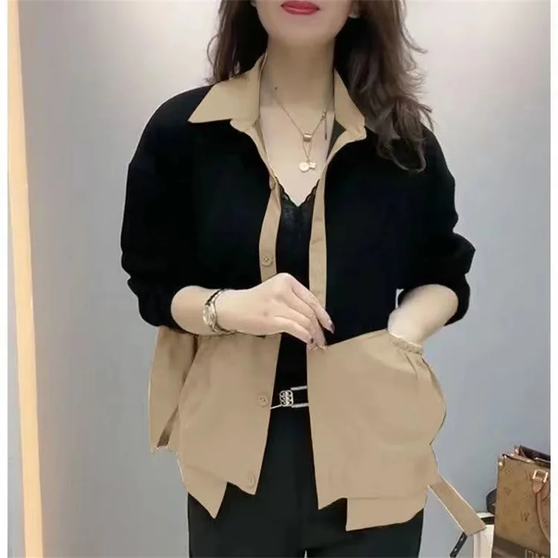 2024 Women Splicing Loose Fitting Jacket Spring Female Leisure Outerwear Ladies New Top Grade Fashion Long Sleeved Tops Coat