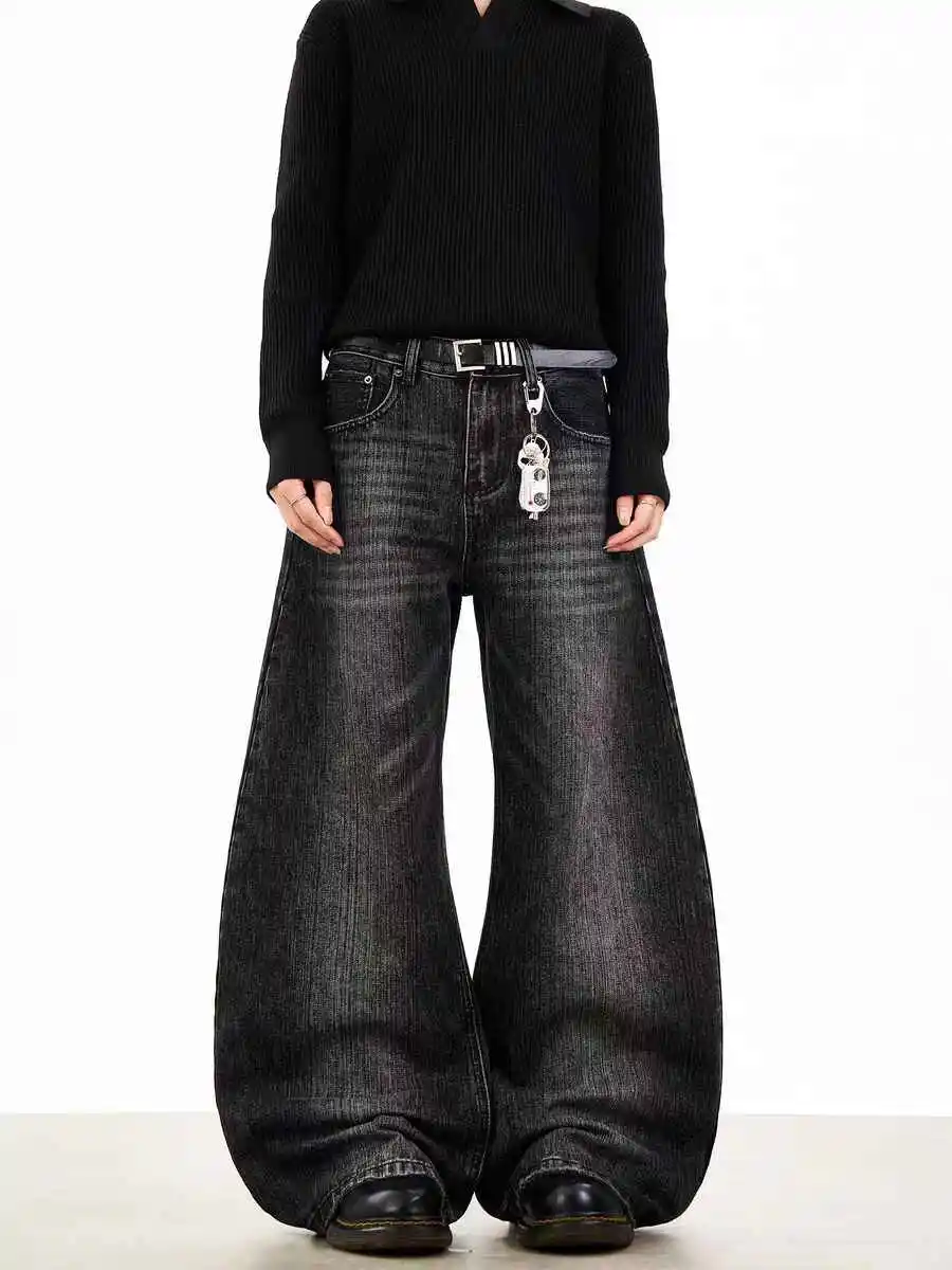 المرأة السوداء القوطية Y2k فضفاض ايمو الجينز Harajuku خمر سراويل جينز اليابانية 2000s نمط كبير الحجم صديقها الجينز السراويل 2025