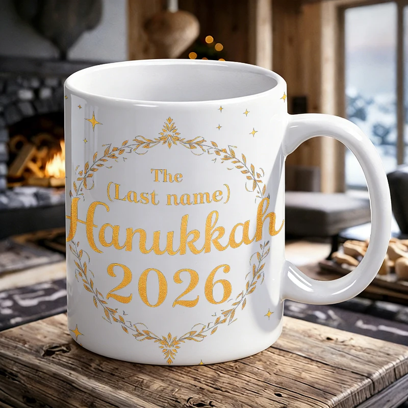 

2026 Hanukkah Wreath Ceramic Mug, Coffee Cup, Milk Cup, Office Tea Cup, Drinking Cup, Fade-Resistant, Gift for Friends