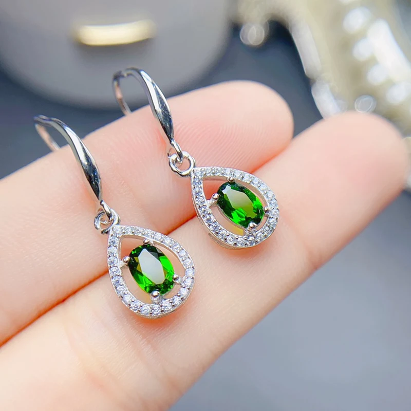 

Natural diopside earrings for women silver 925 jewelry luxury gem stones 18k gold plated free shiping items