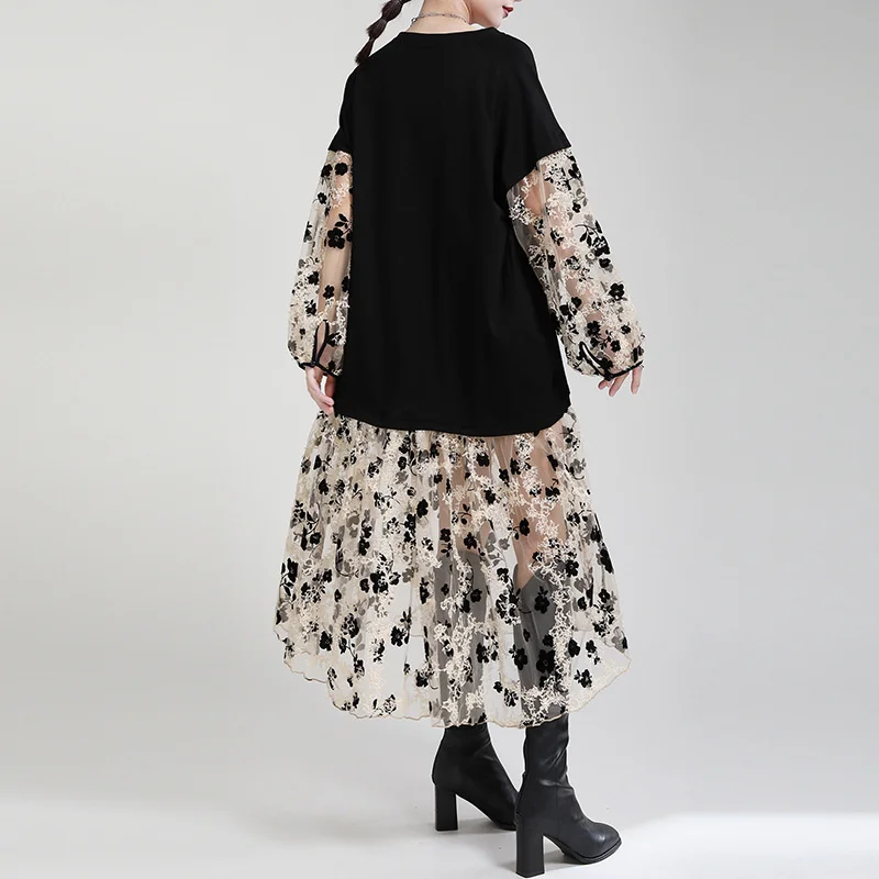 UMI MAO Floral Dress Elegant Fall 2022 Design Loose Thin Hepburn Streetwear French Long Round Neck Women Femme Y2K