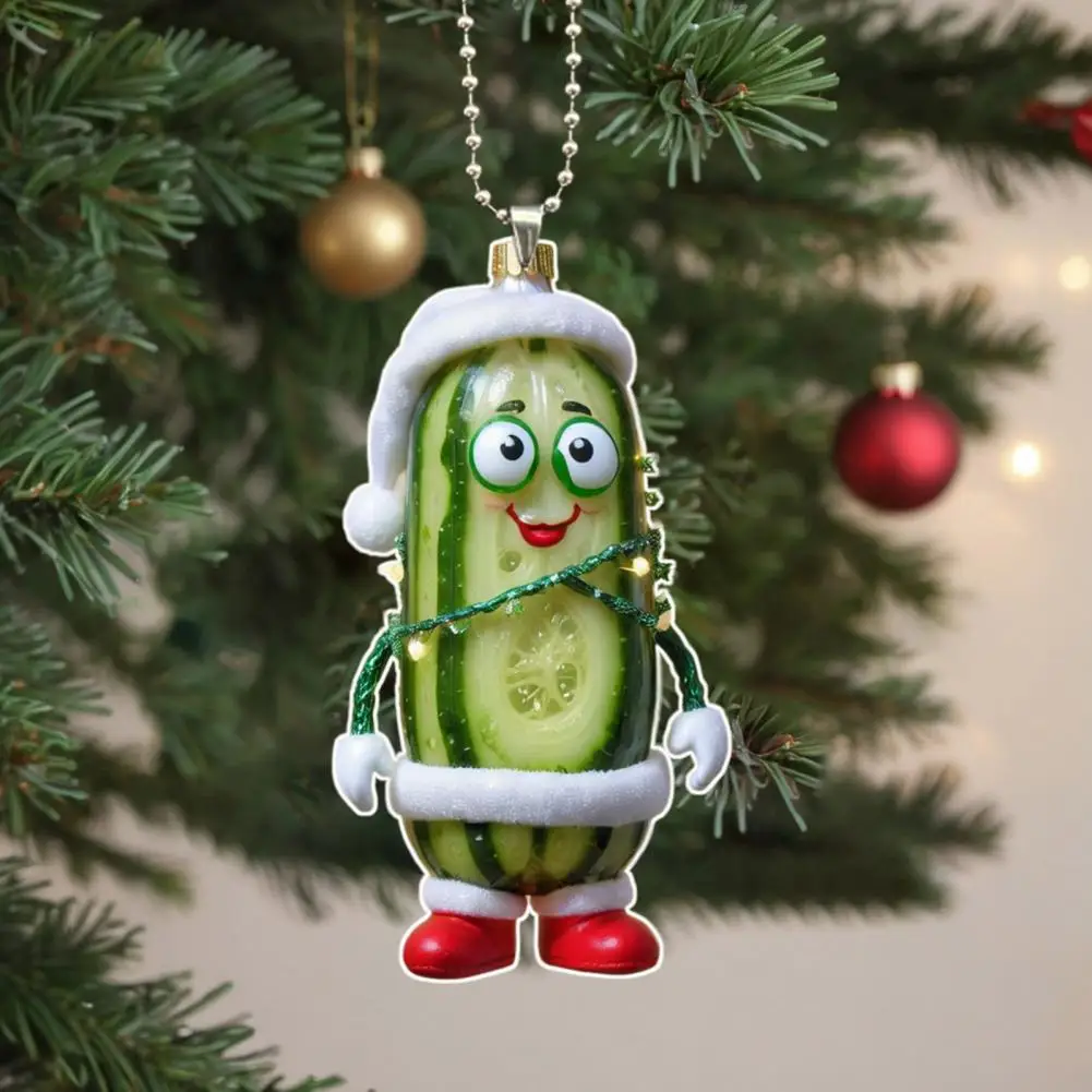 Xmas Tree Pendant Acrylic 2D Flat Christmas Pickle Hanging Ornaments Green Cucumber Decoration for Tree Window Door Car Decor