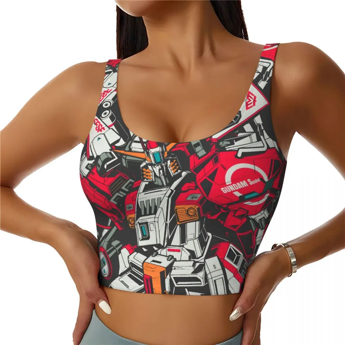 Custom High Impact Gundam Manga Cartoon Sports Bra Women's Classical Gym Workout Yoga Crop Top