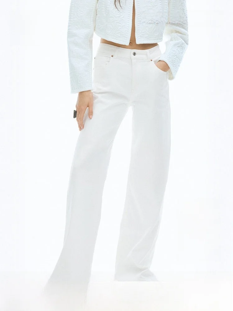

H&M Women's High Waist Wide Leg Jeans Elegant Style Summer New Arrival Cotton Blend Comfortable Fit Ladies Jeans