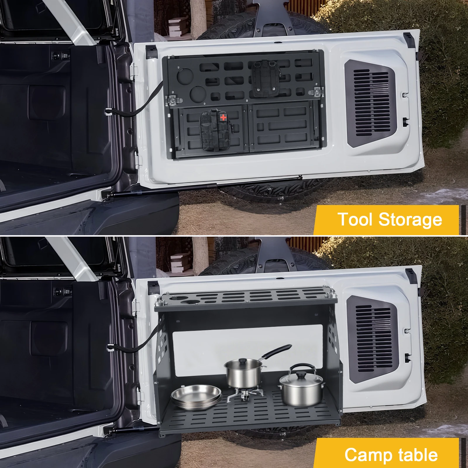 

Rear Door Shelf Storage Cargo Holder Rear Door Foldable Shelf for Ford Bronco