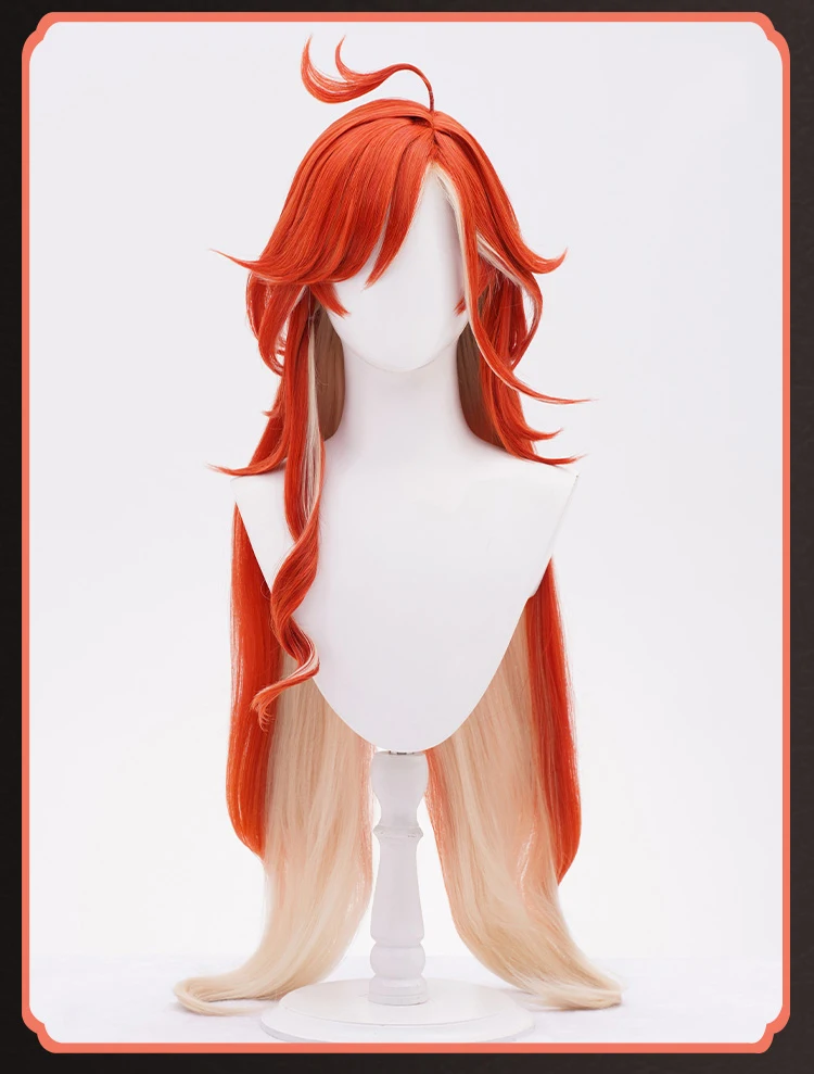 Game Genshin Impact Mavuika Cosplay Wig Red Gradient Color Curly Wig Hair Slices Heat-resistant Fiber Hair Halloween Party Props