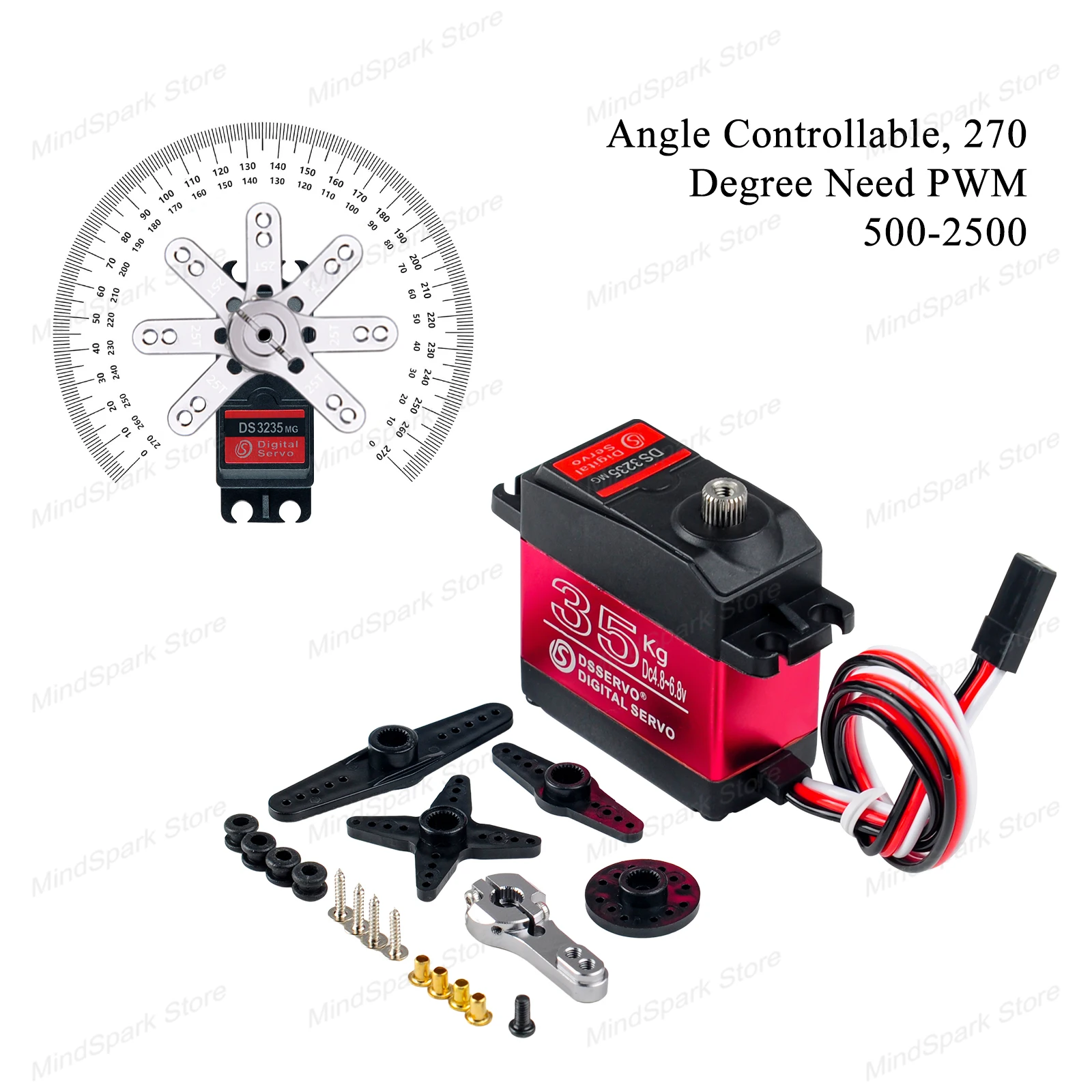 Digital Servo 35KG Steel Gear Iron Core Motor 180/270 Degree Controllable Angle Servos for DIY RC Car Robot Helicopter Drone Toy